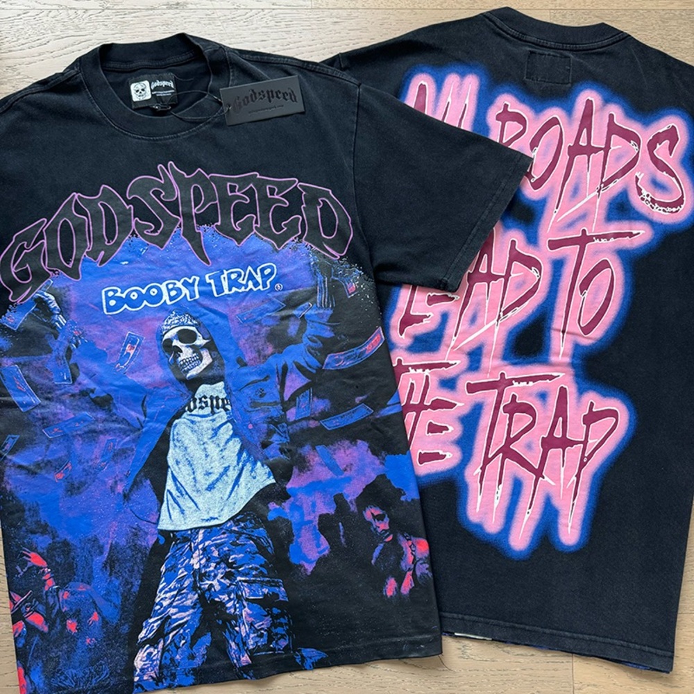 Godspeed Booby Trap T-Shirt - Black and Blue & Pink - Unisex